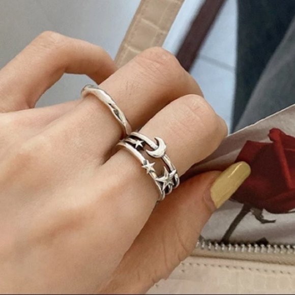 925 Sterling Silver Moon Star Adjustable Ring A - Picture 6 of 6